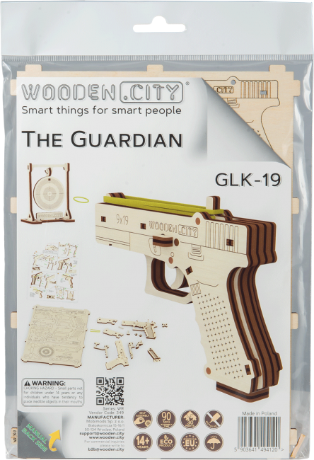 Gummibandpistole Holz Glock 19 WOODEN CITY® The Guardian GLK-19 Holzpistole 
